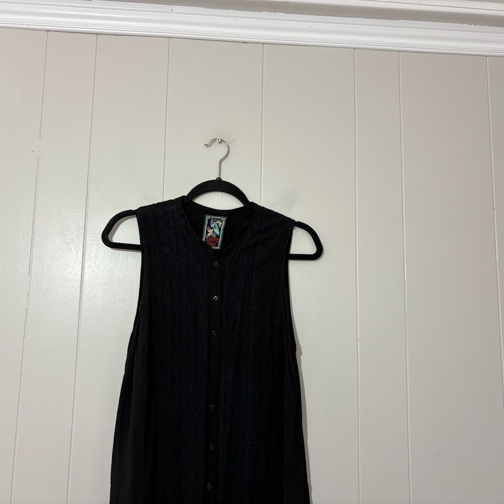 Johnny Was Sleeveless Embroidered Lace Eyelet Maxi Dress Black Size M - Picture 2 of 8